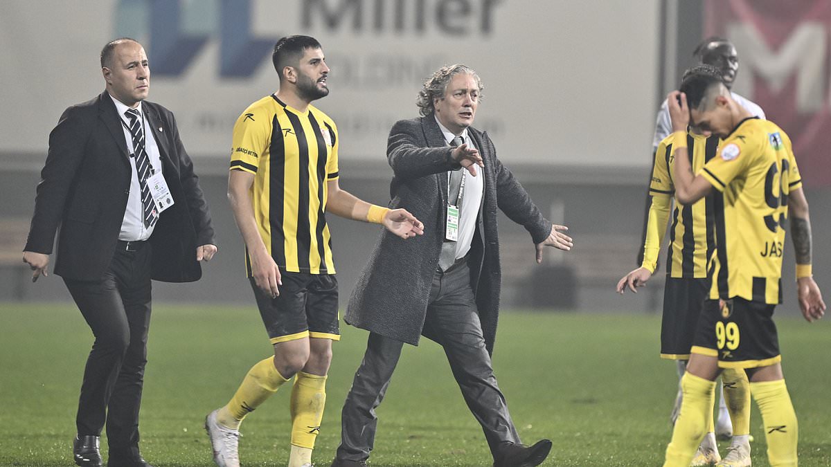 More disgraceful scenes in Turkish top flight as club president storms onto the pitch and orders his players o - Daily Mail
